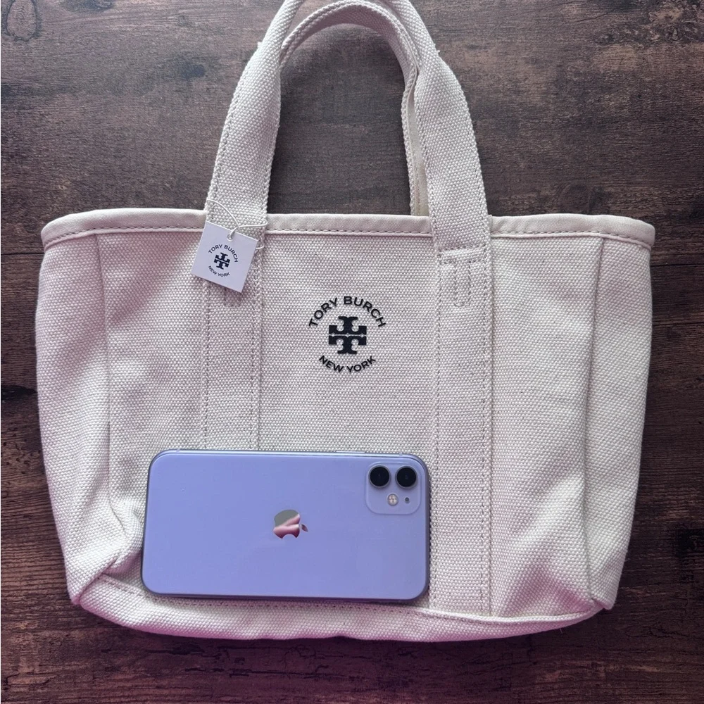 Tory Burch Natural Canvas Mini Tote Bag - Picture 14 of 14